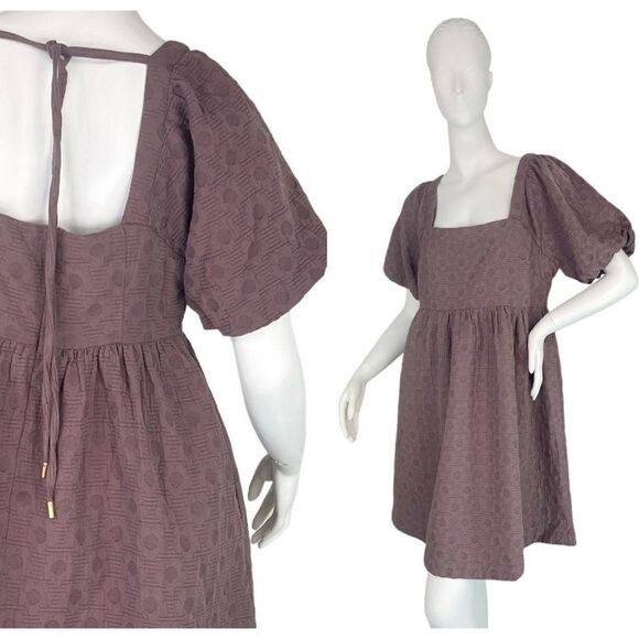 Madewell Dresses & Skirts - Madewell NWT Floral Quilted Puff Sleeve Mini Dress Purple Fig Multi Jacquard  L